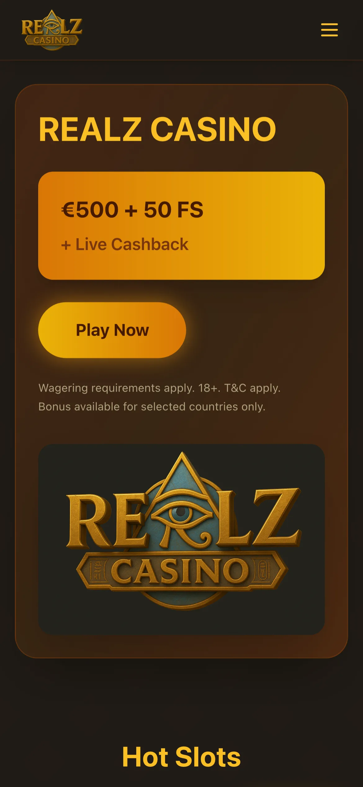 Realz Casino mobile lobby screenshot